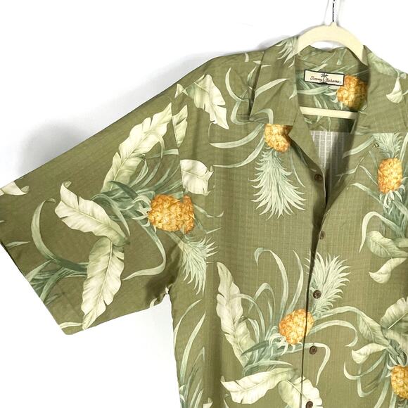 Tommy Bahama Silk Shirt Green Hawaiian Pineapple Button Short Sleeve Sz M Men's - Picture 2 of 7